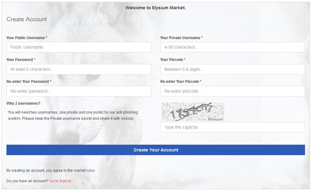 Elysium onion registration form